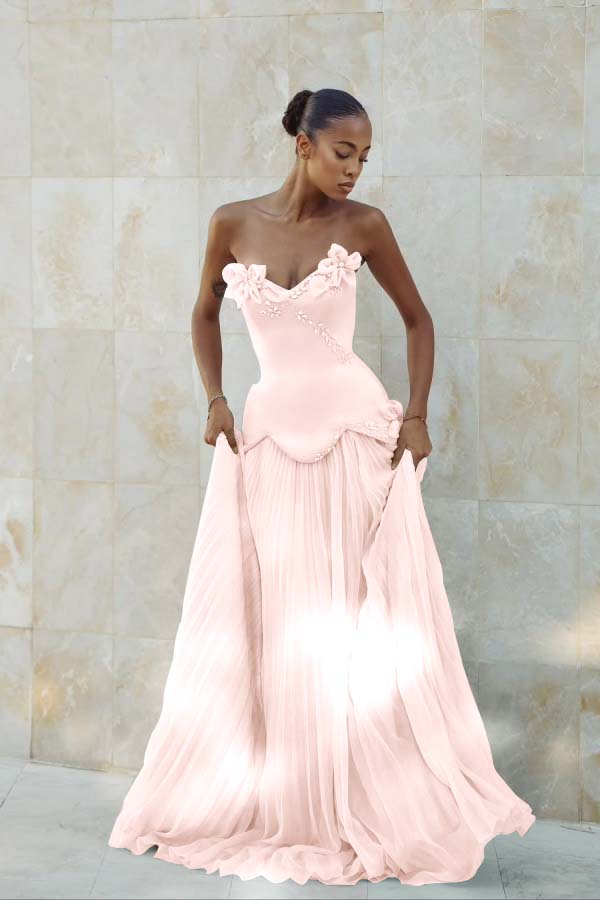 Stunning Strapless Sleeveless Long Prom Dress With Pleated Beading
