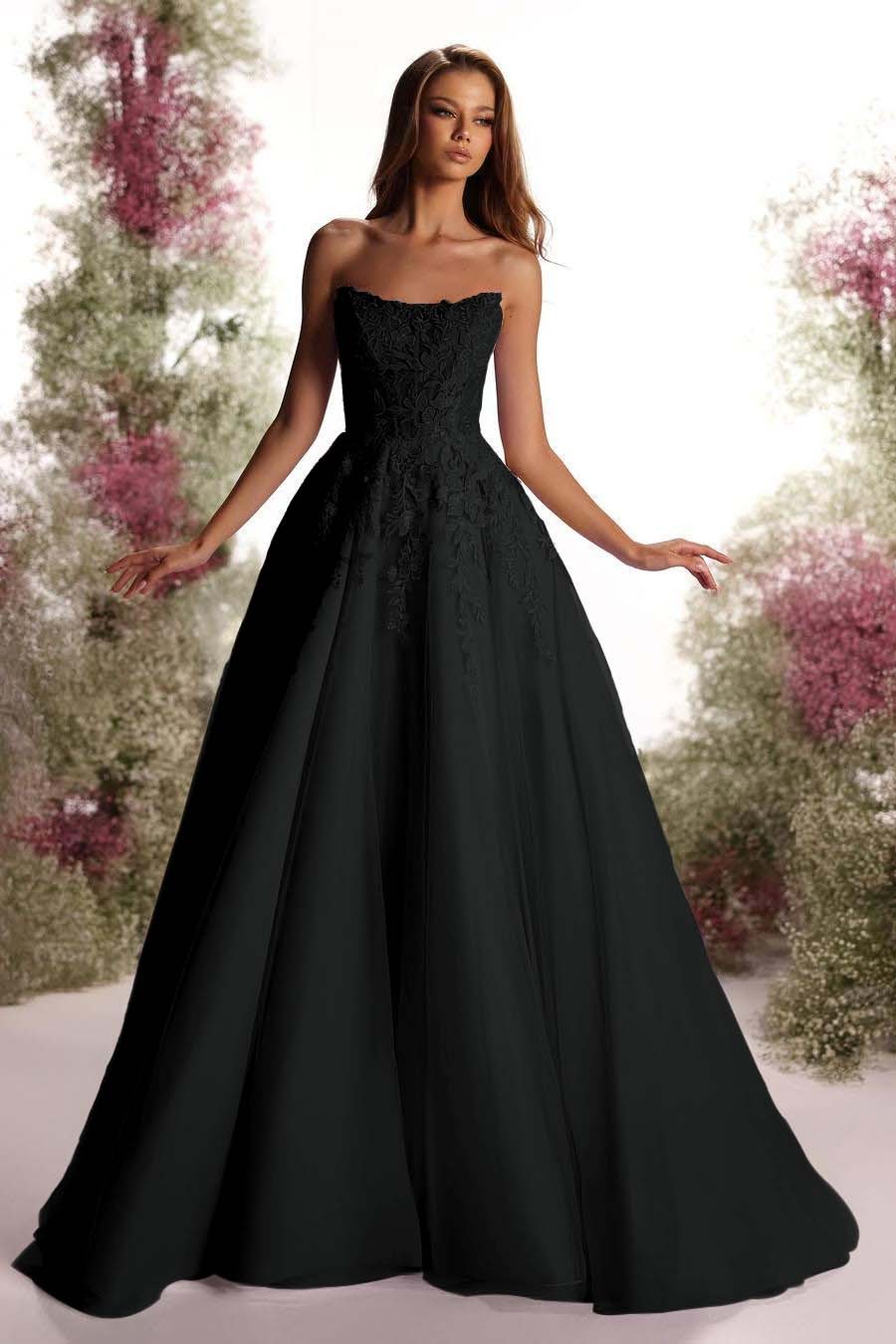 Tulle Strapless Sleeveless Long A Line Prom Dress With Appliques