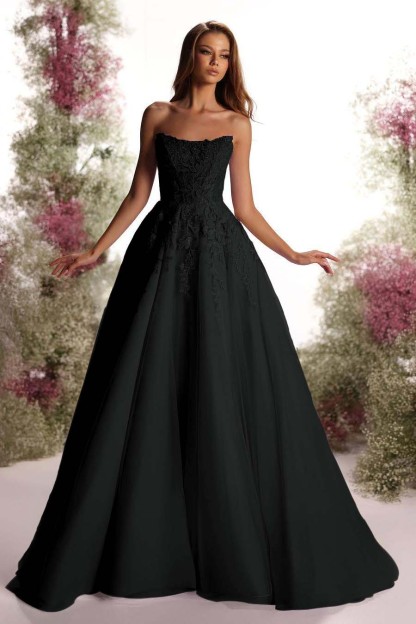 Tulle Strapless Sleeveless Long A Line Prom Dress With Appliques