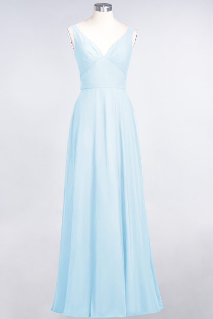 BMbridal Chic Chiffon V-Neck Straps Ruffle Affordable Bridesmaid Dresses with Open Back-BMbridal