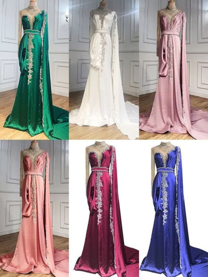 Shinning Yellow Bead Embroidery Mermaid Floor Length Prom Dress With Shawl