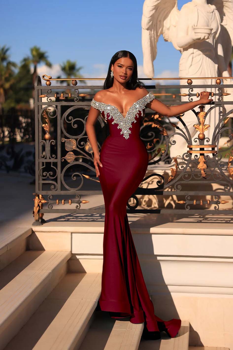 Off the Shoulder Sleeveless Long Mermaid Prom Dress With Beading