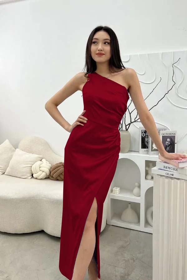 Chic Sleeveless One Shoulder Long Prom Dress With Pleated Split