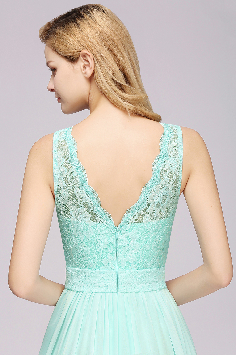 BMbridal Elegant Chiffon Lace Scalloped Sleeveless Ruffle Bridesmaid Dresses-BMbridal