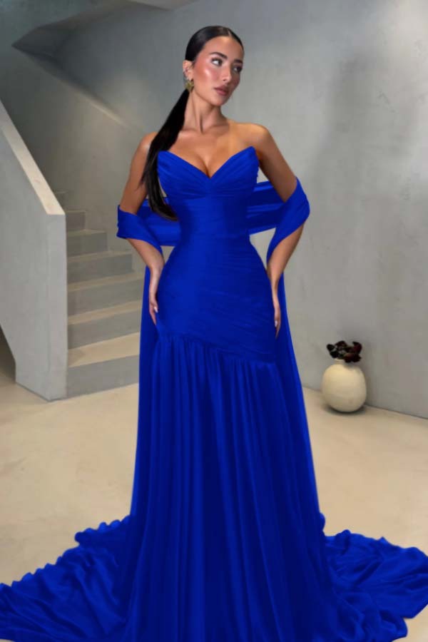 Chiffon Strapless Sleeveless Long Mermaid Prom Dress With Pleated