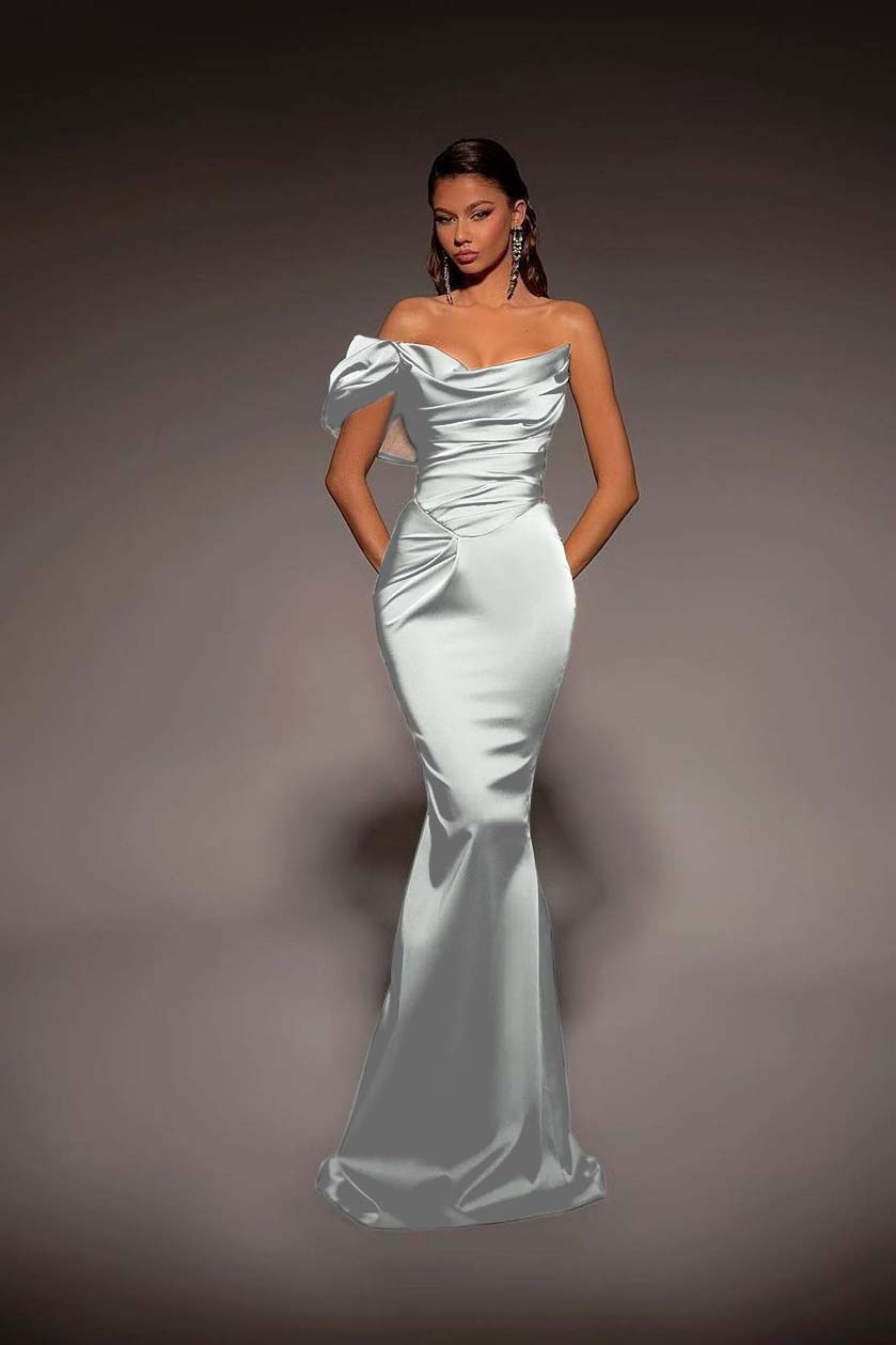 One Shoulder Strapless Long Mermaid Prom Dress With Pleated