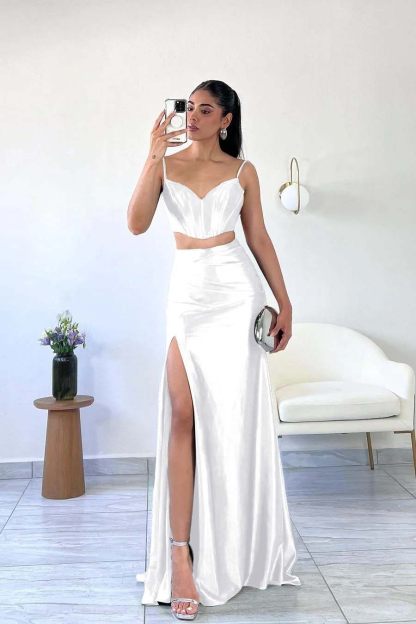 Spaghetti Strap Sleeveless Mermaid Long Prom Dress With Split
