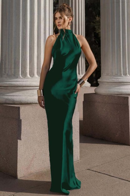 Halter Sleeveless Backless Mermaid Long Prom Dress With Pleated