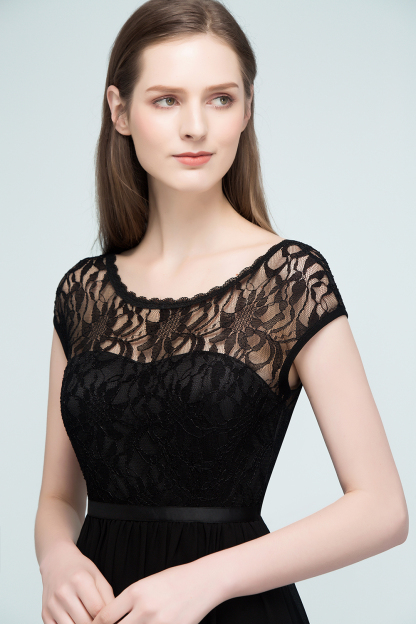 BMbridal Pretty Scoop Sleeveless Black Lace Short Junior Bridesmaid Dress-BMbridal