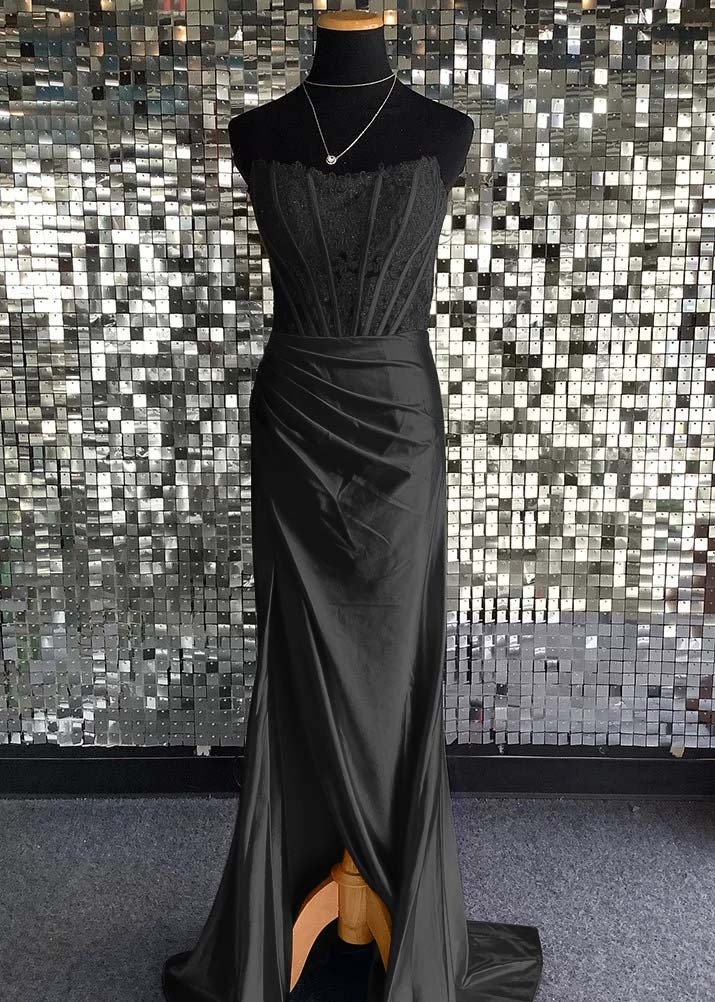 Strapless Sleeveless Long Mermaid Prom Dress With Sequins Pleated