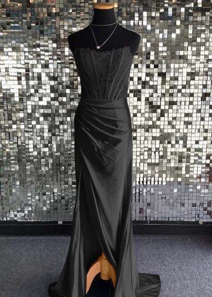 Strapless Sleeveless Long Mermaid Prom Dress With Sequins Pleated
