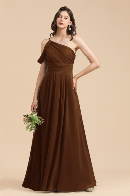 New Arrival Black One Shoulder A-line Long Bridesmaid Dress-BMbridal