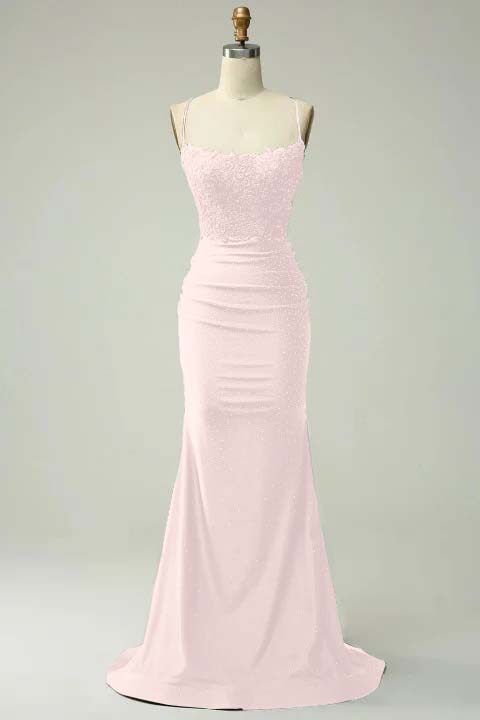 Spaghetti Strap Sleeveless Long Mermaid Prom Dress With Appliques