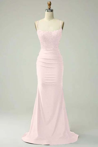 Spaghetti Strap Sleeveless Long Mermaid Prom Dress With Appliques