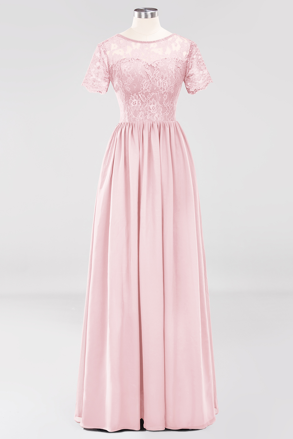 BMbridal Elegant Dark Navy Long Lace Bridesmaid Dresses with Short-Sleeves-BMbridal