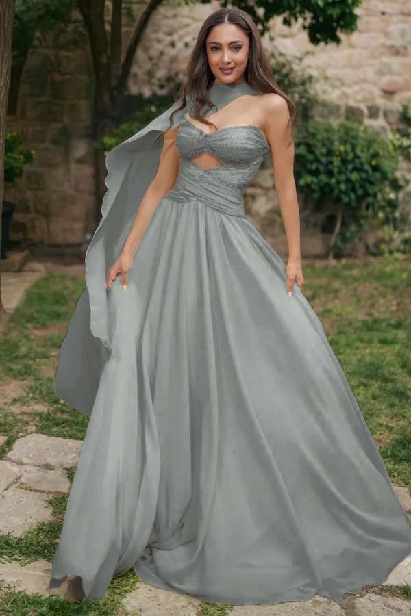 Strapless Sweetheart Sleeveless Long Prom Dress With Pleated