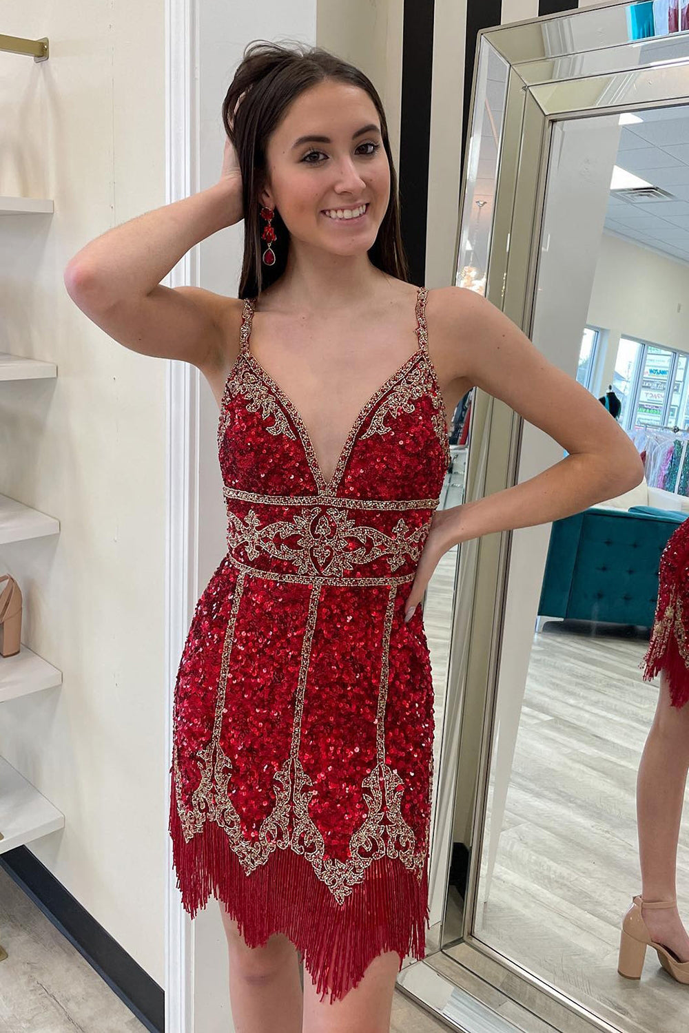 Royal Blue Sequined Homecoming Dress With Fringes