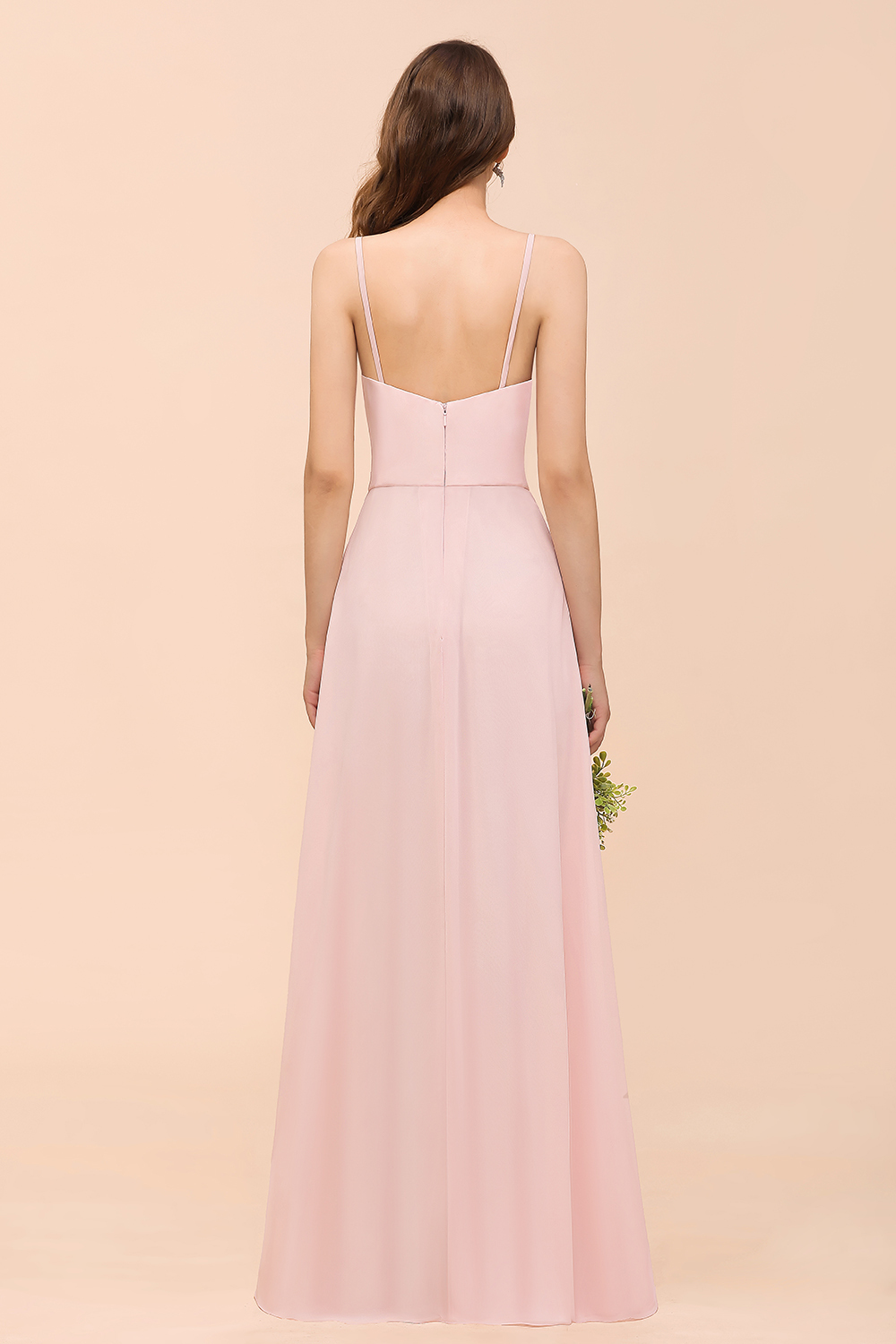 BMbridal Affordable Blushing Pink Spaghetti Straps Ruffle Bridesmaid Dress-BMbridal