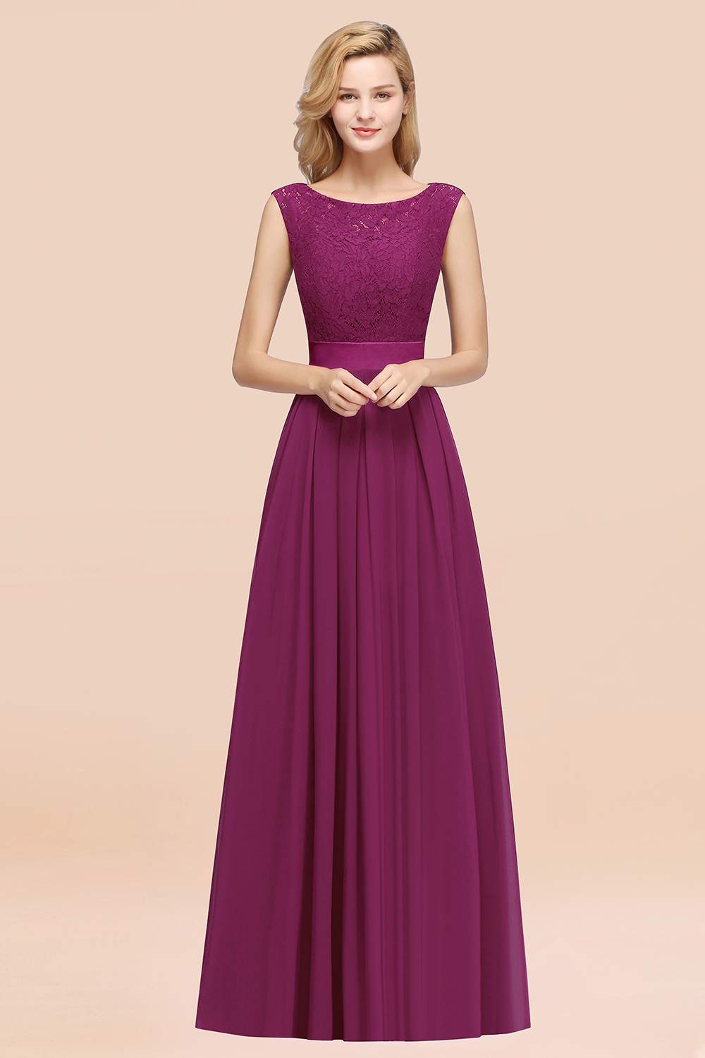 BMbridal Vintage Sleeveless Lace Bridesmaid Dresses Affordable Chiffon Wedding Party Dress Online-BMbridal
