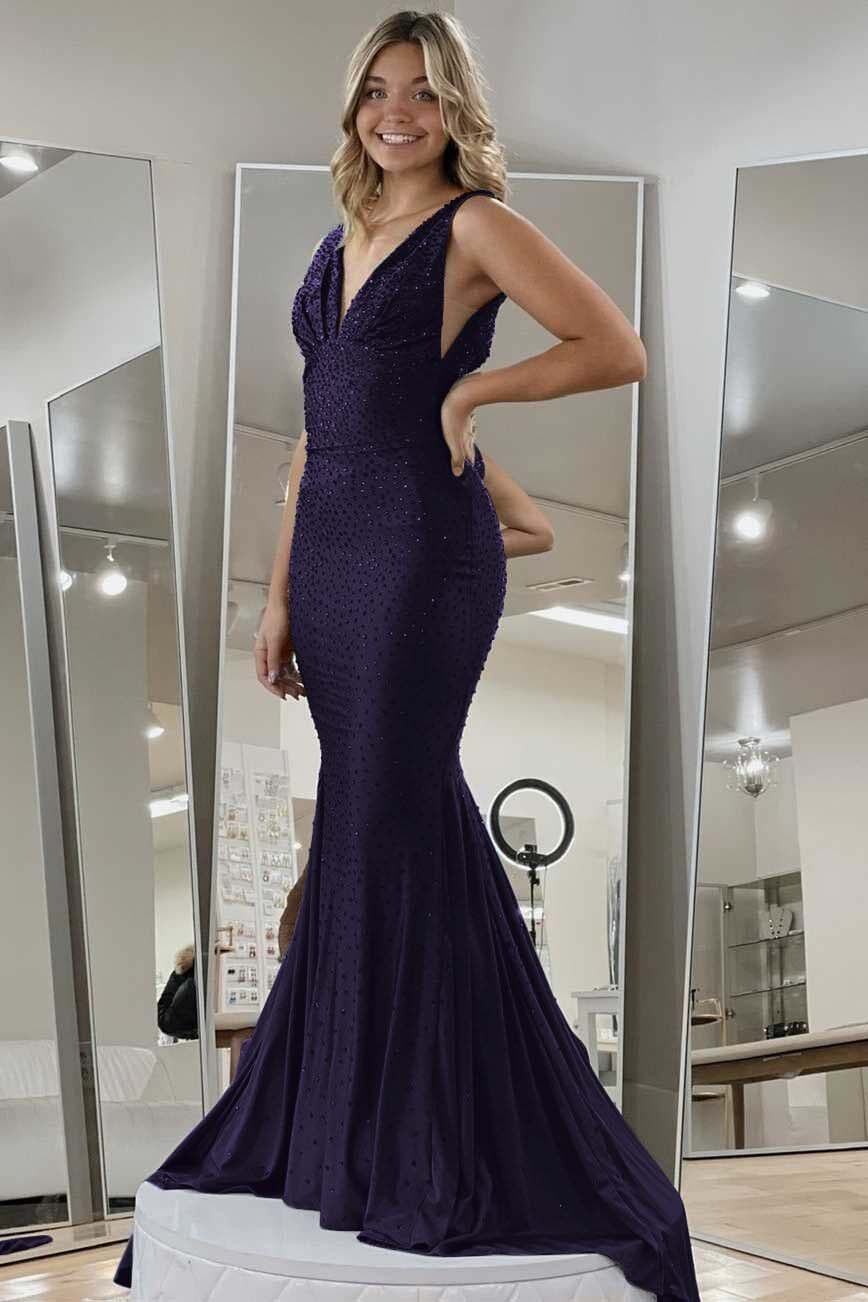 Halter Sleeveless Long Mermaid Prom Dress With Beading Pleated