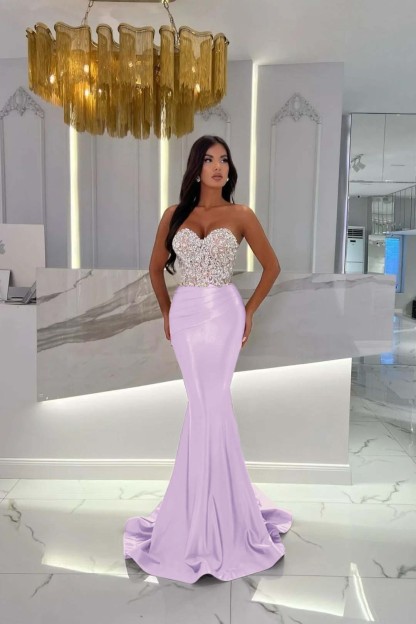Prom Dress Satin Gold Sweetheart Sleeveless Strapless With Rhinstone Mermaid