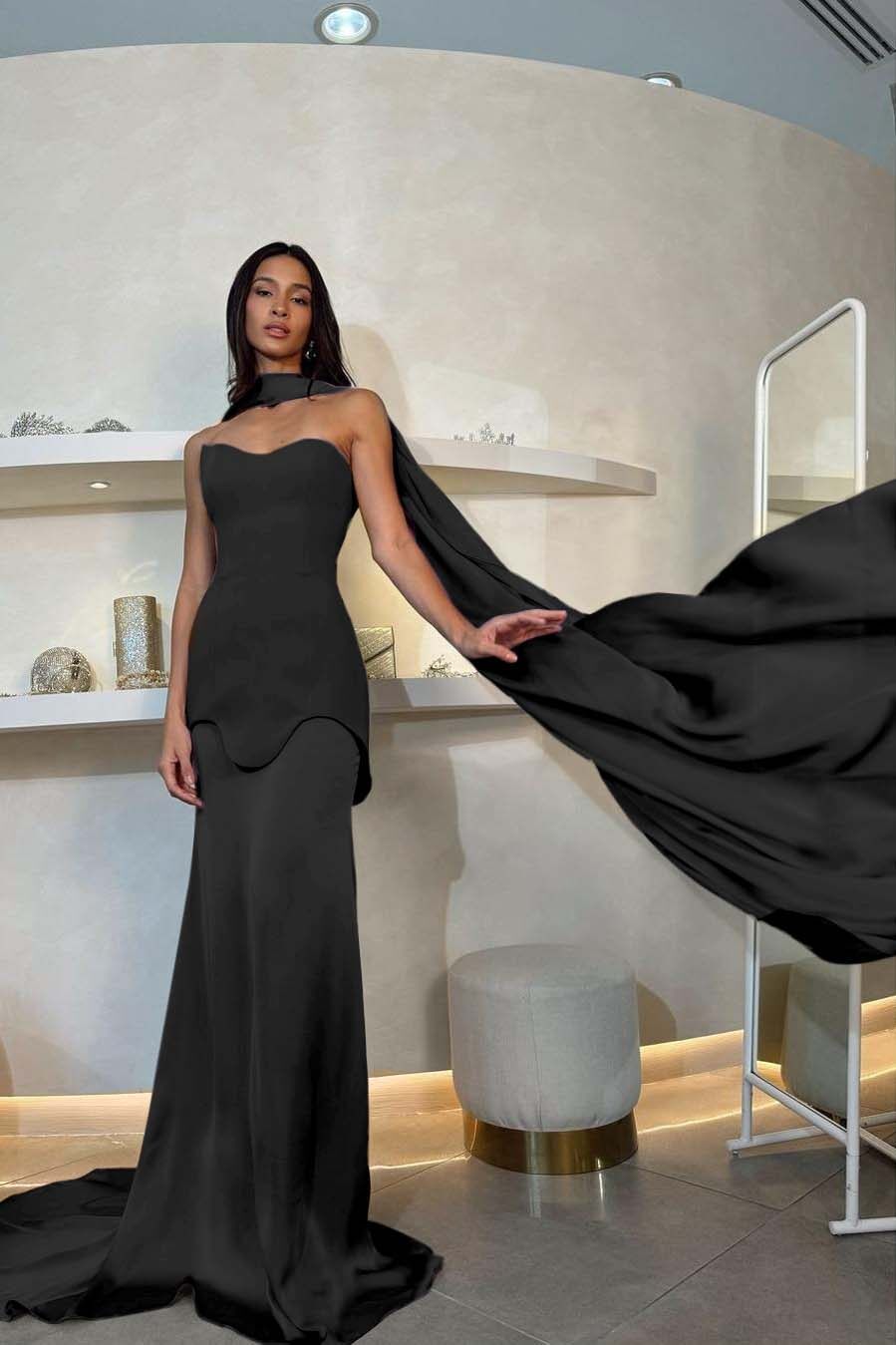 Halter Strapless Sleeveless Long Mermaid Prom Dress With Pleated