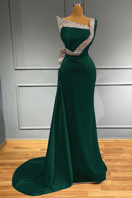 Light Blue One Shoulder Sleeveless Mermaid Long Beads Prom Dress With Ruffles