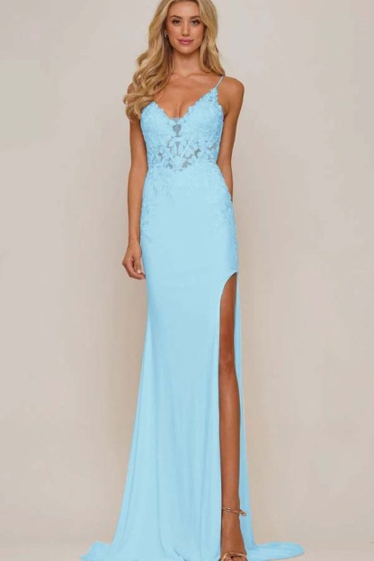 Spaghetti Strap Sleeveless Long Mermaid Prom Dress With Appliques