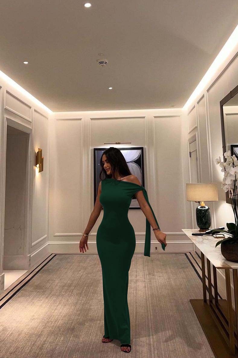 One Shoulder Sleeveless Mermaid Long Prom Dress With Pleated