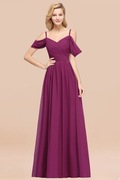 BMbridal Chic Off-the-shoulder Burgundy Bridesmaid Dress with Spaghetti Straps-BMbridal