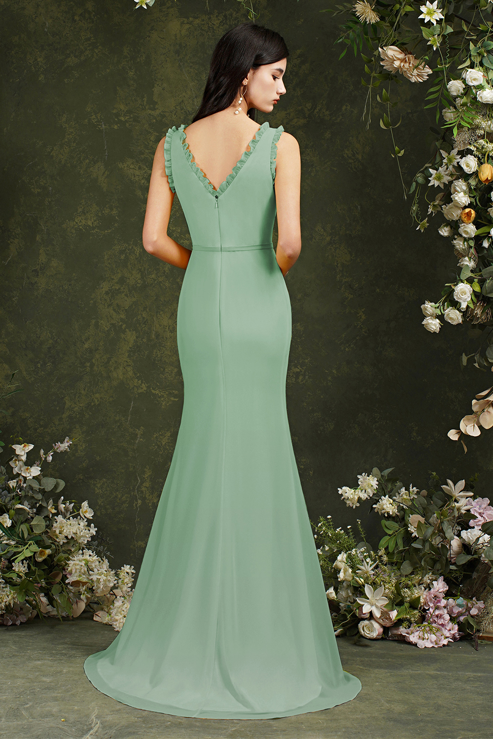 BMbridal V-Neck Bridesmaid Dress Chiffon With Slit-BMbridal