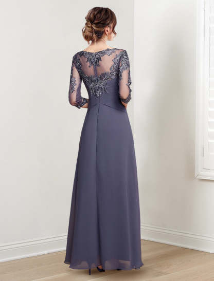 Floor-Length Mother of the Bride Dresses with A-Line and Princess Scoop Necklines