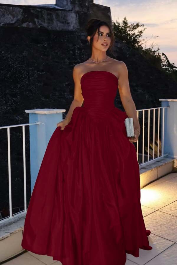 Glamorous Strapless Sleeveless Long Prom Dress With Pleated