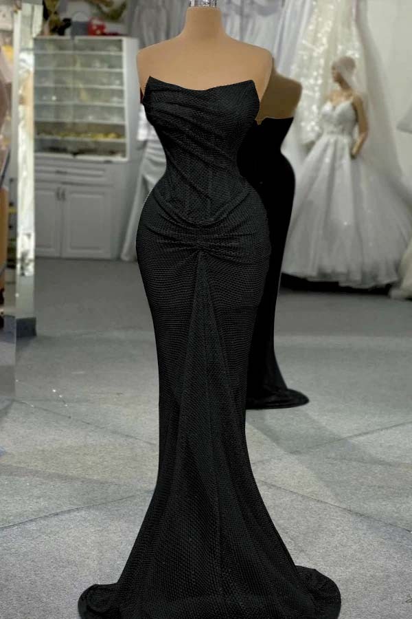 Sequin Strapless Sleeveless Long Mermaid Prom Dress With Pleated