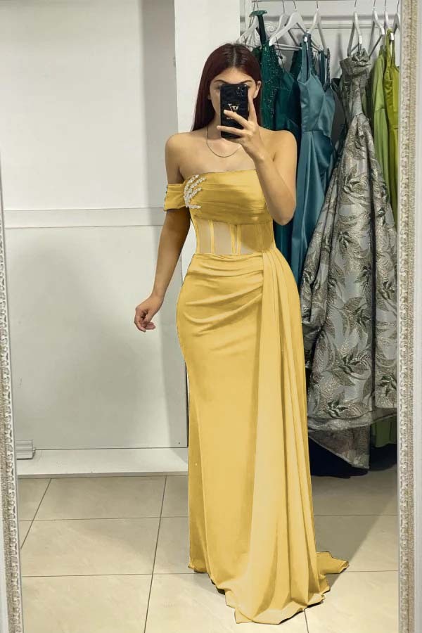 One Shoulder Sleeveless Mermaid Long Prom Dress With Ruffles