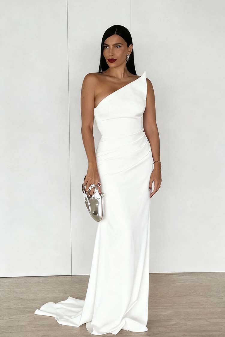 Red Strapless Sleeveless Long Mermaid Prom Dress With Pleated