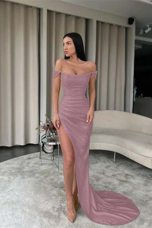 Off the Shoulder Sleeveless Mermaid Long Prom Dress With Split