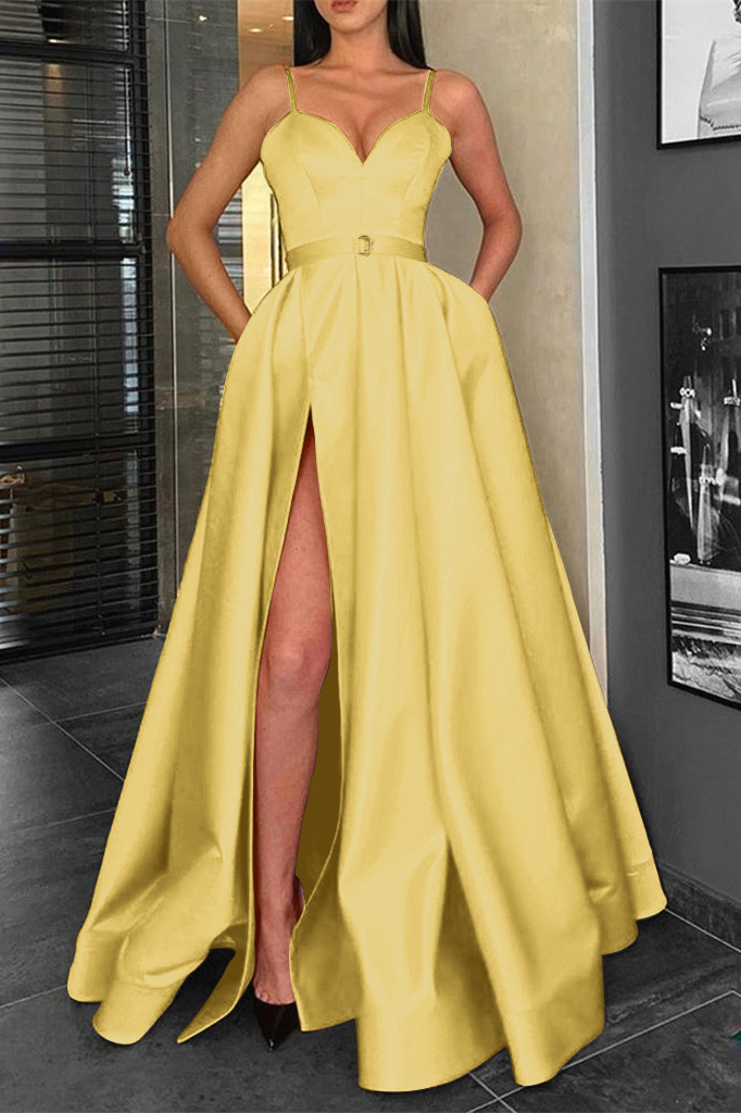 Elegant Red Spaghetti Straps Sweetheart Sleeveless Evening Dresses With Split