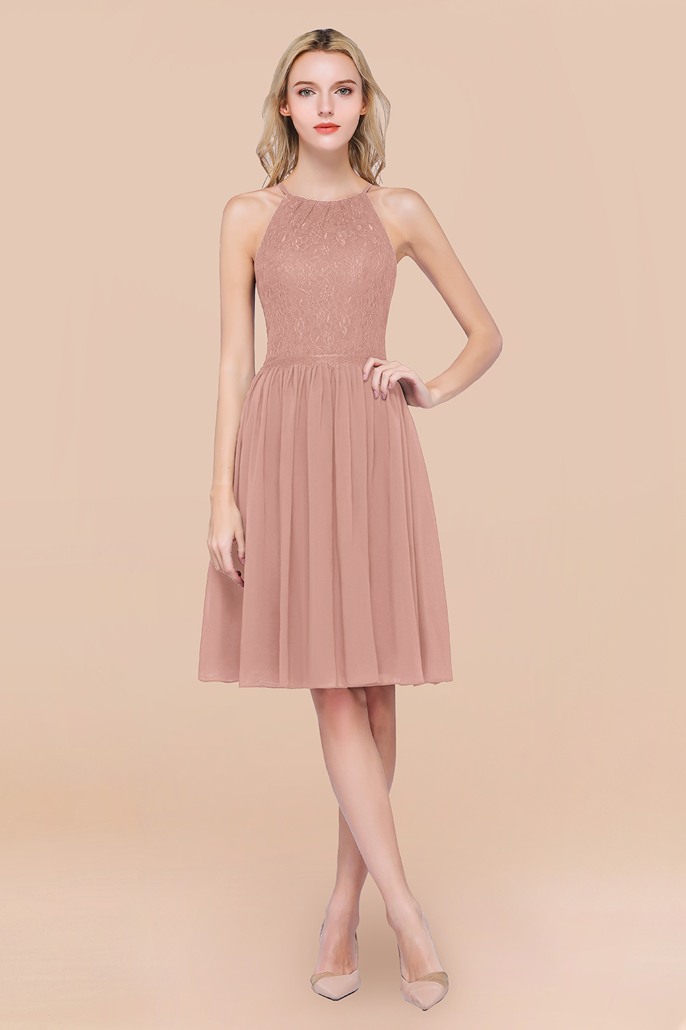 BMbridal Lovely Burgundy Lace Short Bridesmaid Dress With Spaghetti-Straps-BMbridal