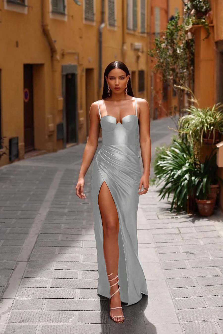 Spaghetti Strap Sleeveless Long Mermaid Prom Dress With Split