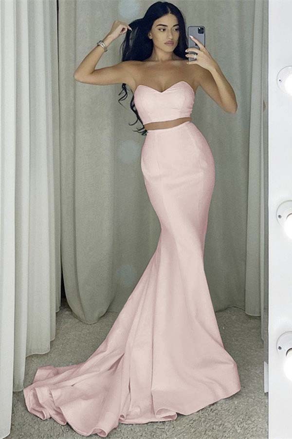 Glamorous White Two Pieces Strapless Sleeveless Long Mermaid Prom Dress