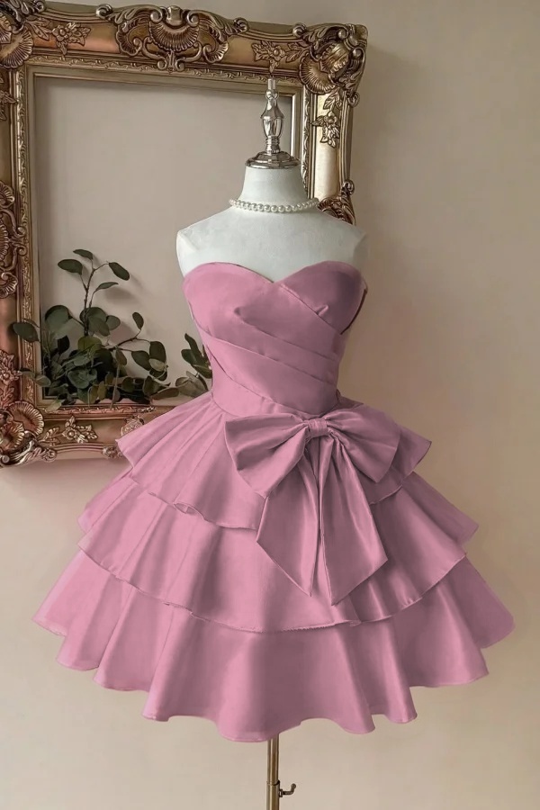 Strapless Sweetheart Sleeveless Short Prom Dress With Pleated
