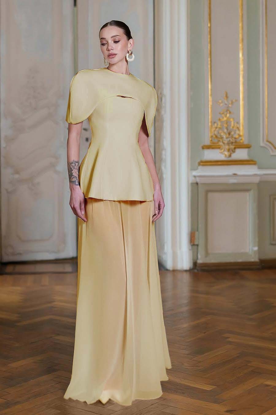 Chiffon Sleeveless Long Mermaid Prom Dress With Pleated Shawl