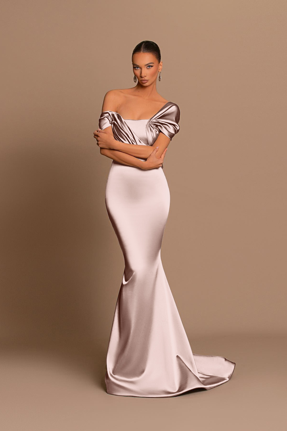 Glamorous Gray Off the Shoulder Mermaid Prom Dress With Pleated
