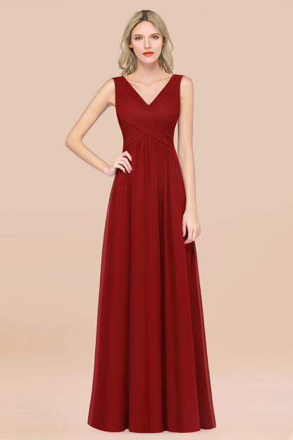BMbridal Glamorous Chiffon V-Neck Sleeveless Burgundy Bridesmaid Dress with Draped Back-BMbridal