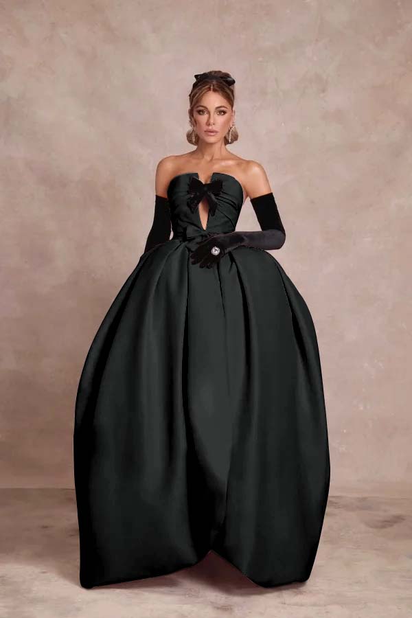 Strapless Sleeveless Long Ball Gown Prom Dress With Long Gloves