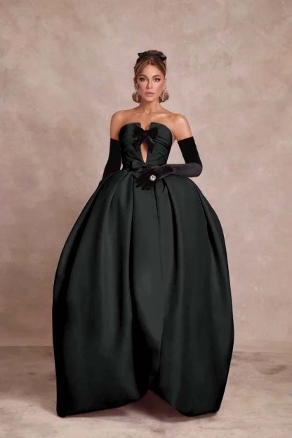 Strapless Sleeveless Long Ball Gown Prom Dress With Long Gloves