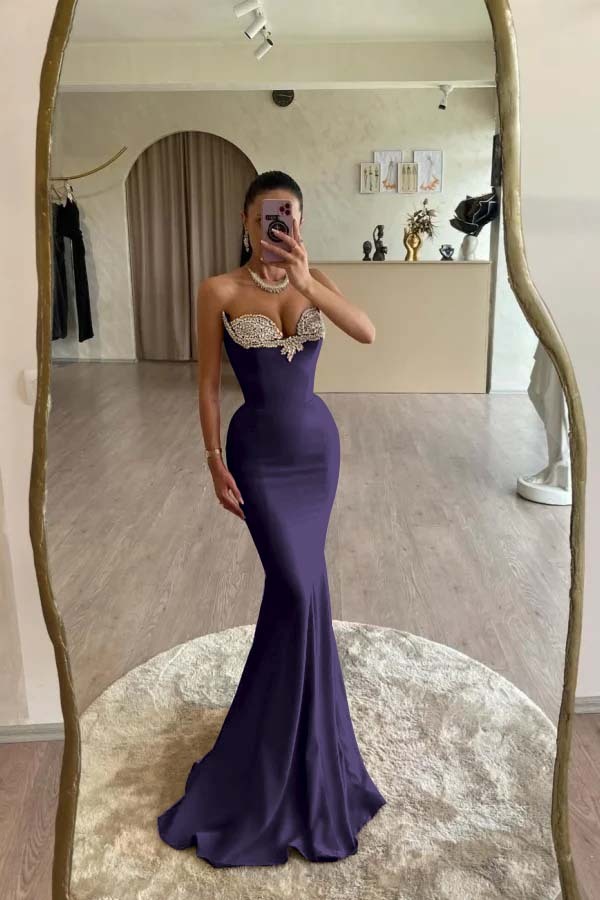 Strapless Sleeveless Long Mermaid Prom Dress With Beading Pleated