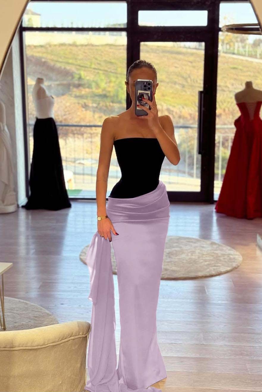 Strapless Sleeveless Long Mermaid Prom Dress With Pleated Belt