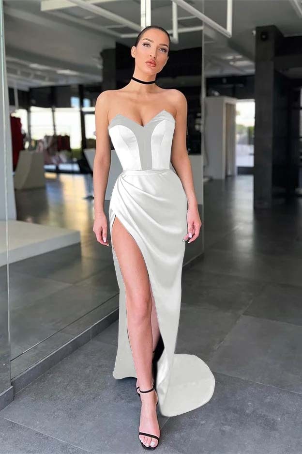 Strapless Sleeveless Long Mermaid Prom Dress With Split Pleated